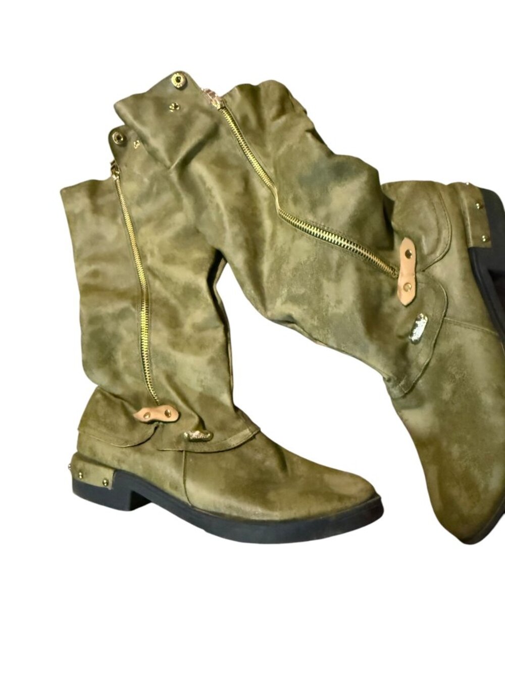 Olive Green Mid‑Calf Boots – Size 10